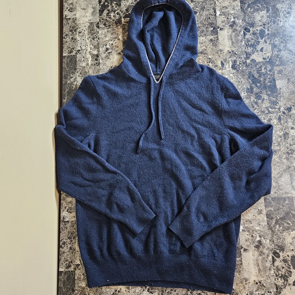 Lachlan Navy Wool Cashmere Knit Hoodie Men's Small Slim Fit